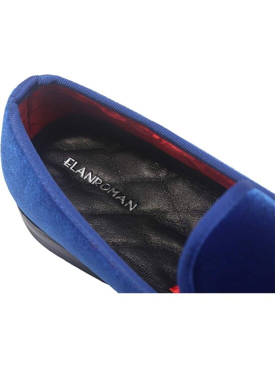 ELANROMAN Men\'s Blue Velvet Loafers Embroidered Lion Crown Formal Party Shoes main image 5